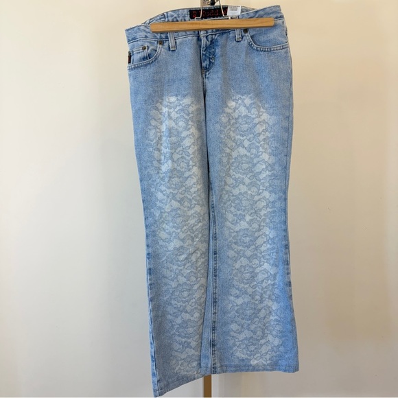Vintage 90s Y2K Mudd Women’s Jeans Size 11 Light Wash Flare Casual Lace Detail - Picture 13 of 16